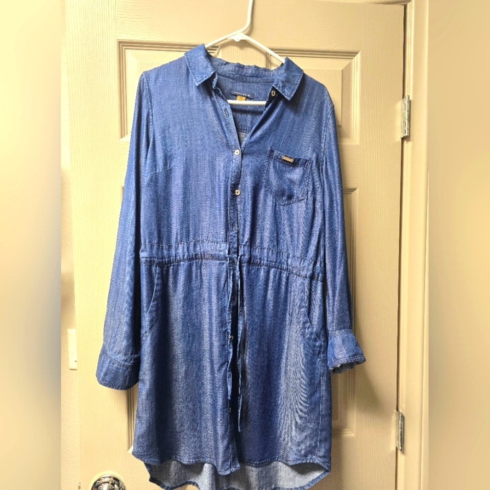 Blue Denim Button-Up Tunic Dress